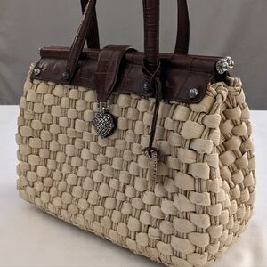 Brighton Raffia & Leather Straw Doctors Hinged Handbag